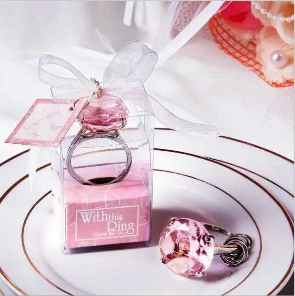 

10PCS Home Party Favor Crystal Ring Key chain Baby Shower Souvenirs Christening Wedding And Gifts For Guest
