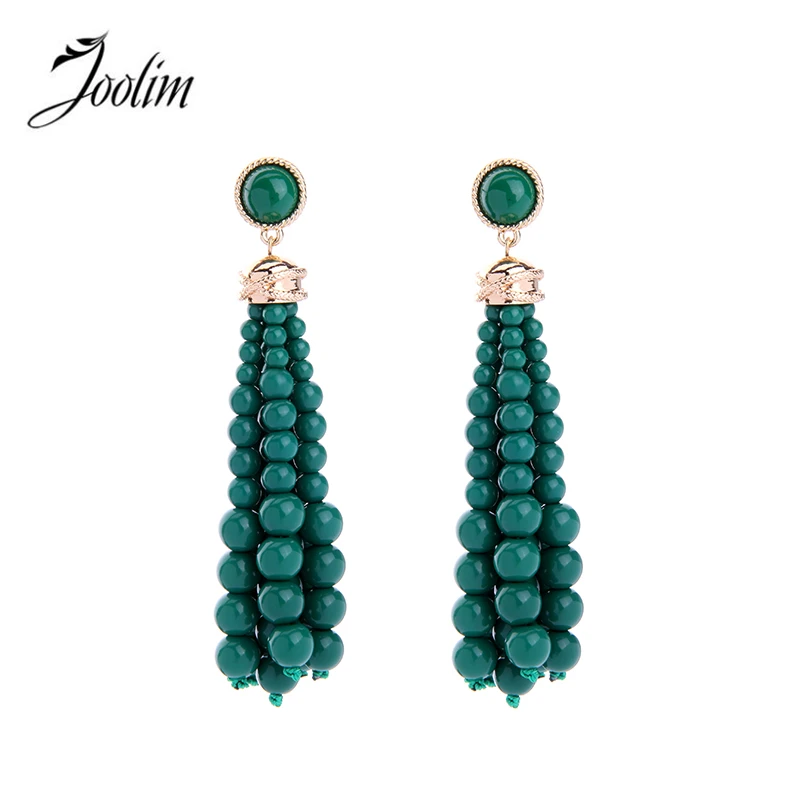 

JOOLIM Pink Green White Bead Tassel Piercing Dangle Earring Fashion Earring Jewelry Wholesale High Quality