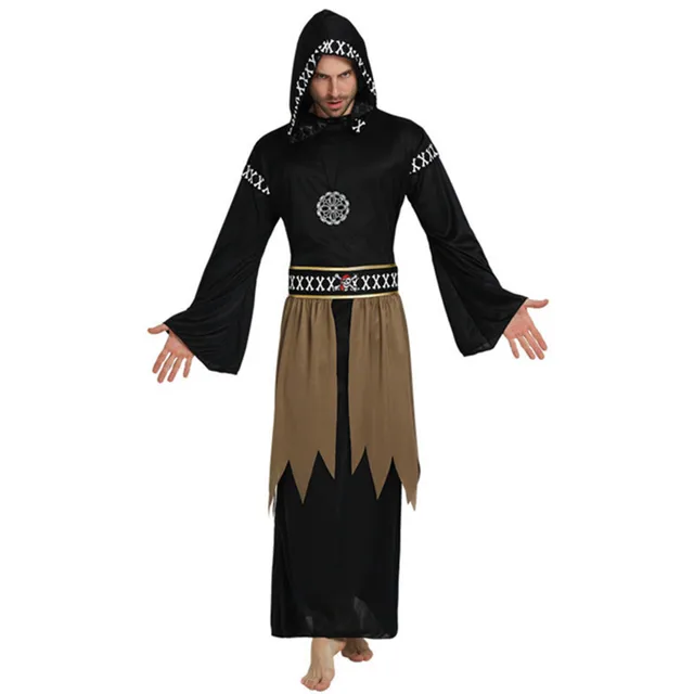 2017new adult wizards priest robes black cloak vampire cosplay costume party high quality black robe halloween