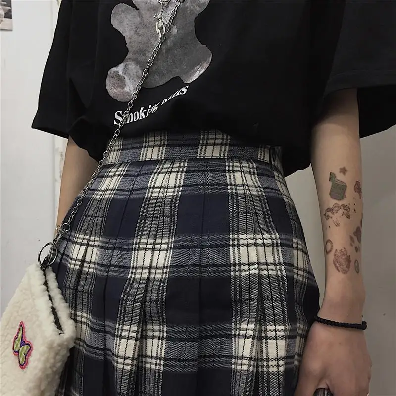 Harajuku клетчатая юбка для женщин в стиле ретро с завышенной талией плиссированные
