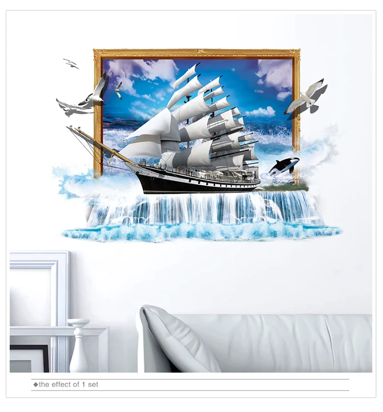 [SHIJUEHEZI] 3D Лодка на стену Наклейка s Винил DIY парусный корабль настенный плакат для гостиной Детская Спальня украшение домашний декор наклейка