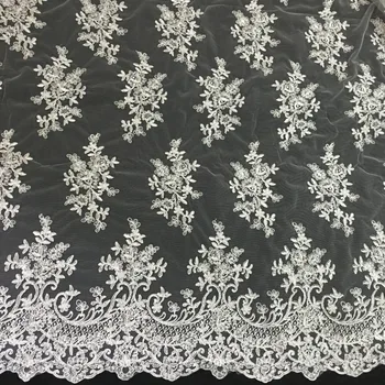 

2015 High end elegant fine workmanship tulle mesh embroidered Off white wedding lace fabric with cording bridal gown lace new