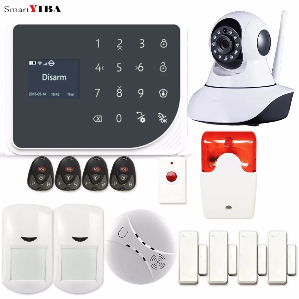 

SmartYIBA Wifi Home/Office Security Burglar System Camera Surveillance APP Control Flash Siren Smoke Detector Wireless Alarmes