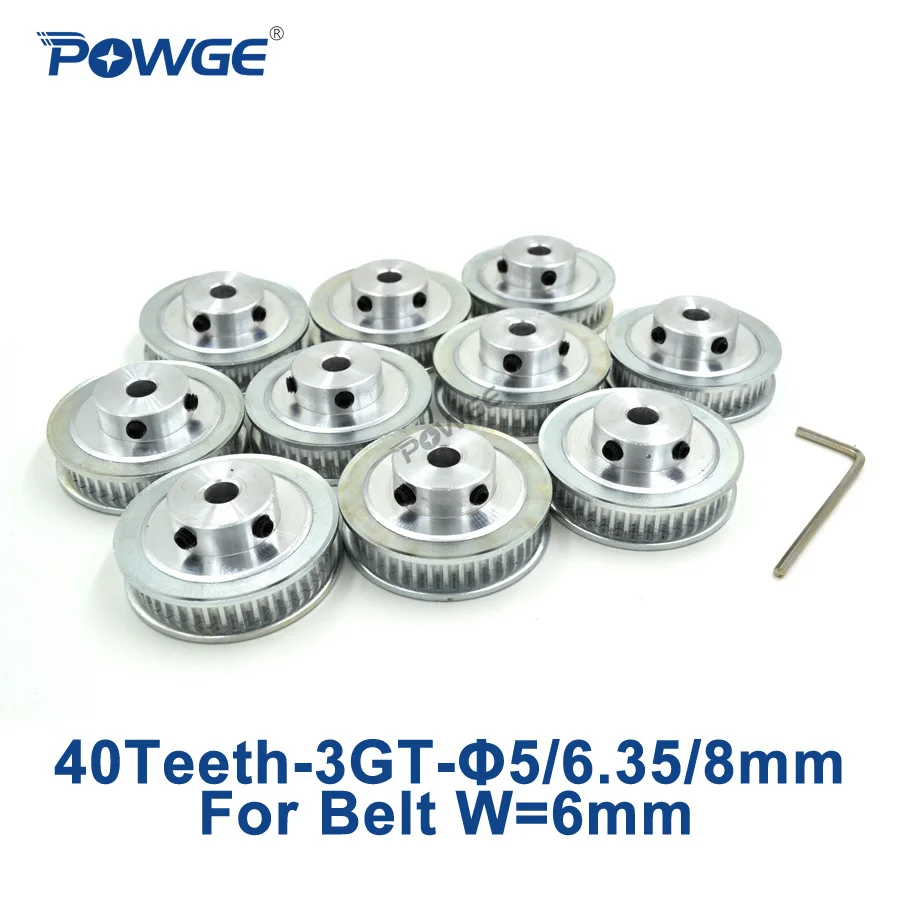 

POWGE 10pcs 40 Teeth 3GT Pulley Bore 5mm 6.35mm 8mm for width 6mm 3GT Open Timing Belt GT3 3MGT Synchronous Pulley 40Teeth 40T