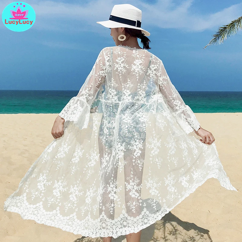 

2019 summer beach swimming lace sunscreen jacket cardigan shirt long slim ultra-small jacket bikini blouse