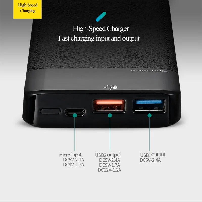 TOTU 10000mah LCD Quick Charge 3.0 Power Bank Dual USB External Battery Pack Charger For iPhone Xs Max QC3.0 Phone Powerbank