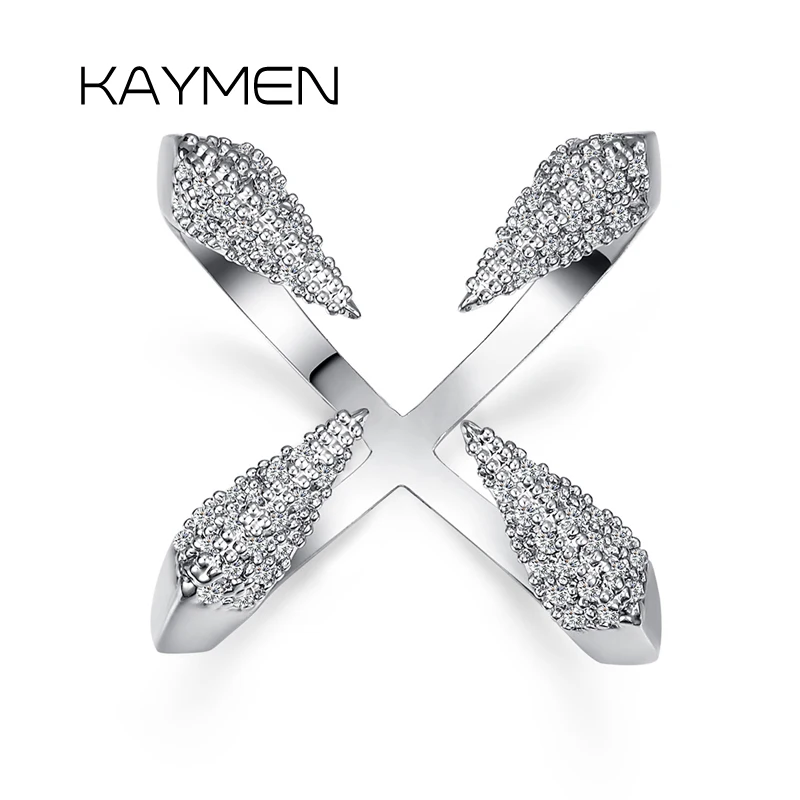 

KAYMEN Women's Fashion Copper Inlaid AAA Zircon Eagle's Claw Shape Size Adjusted Ring for Wedding Engagement Party Jewelry
