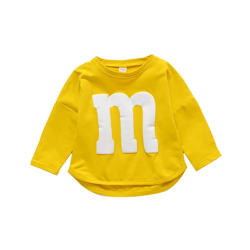 Cotton Baby Girl T-shirt Long Sleeved Spring Autumn Cartoon Letters M Kids Tops Boys Clothes Toddlers Tees 3