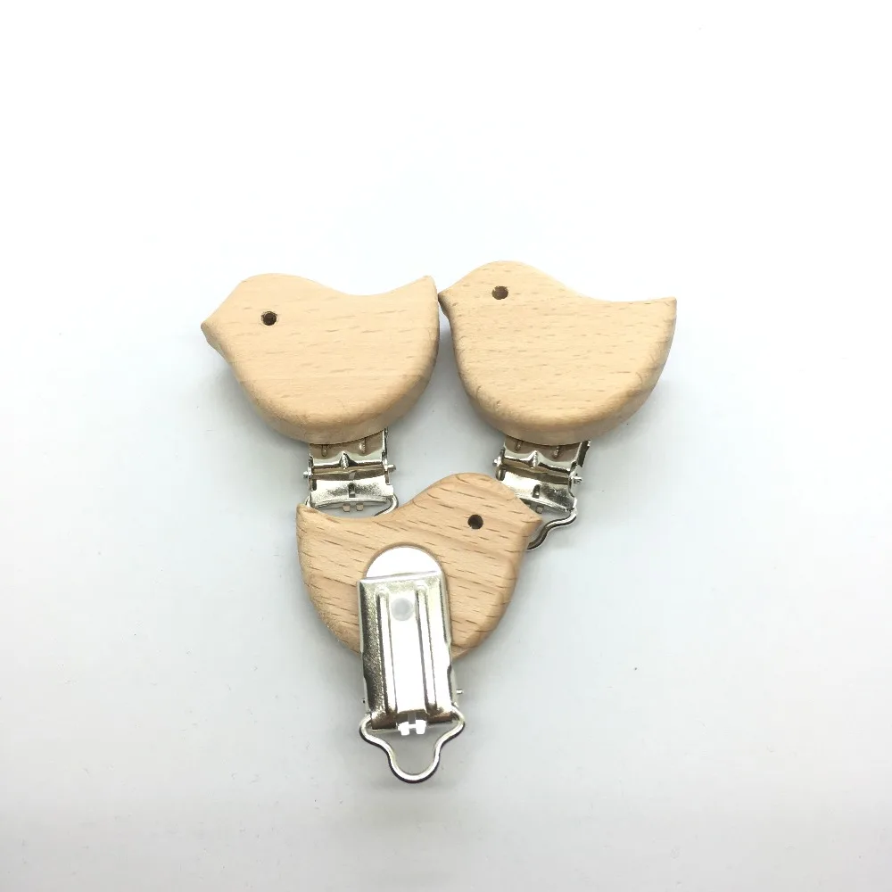 

25PCS Natural Beech Wooden Spring Birds Shape Baby Pacifier Clips
