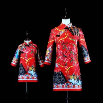 

Mama Mother Daughter Dresses Vintage Style Winter Baby and Mommy Clothes for Family Look Clothing Red Family Matching Outfits