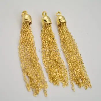 

Free Shipping Wholesale15Pcs 65MM Gold Color Metal Chains Tassel Charms 8mm Caps Metal Tassel Findings, Jewelry Craft Supply