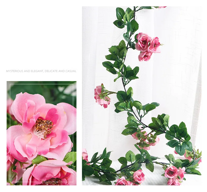 Flone Artificial Silk Rose Fake Flowers Vine Rattan 1.8m Roses Vine Wedding Patio Air Conditioning tube Home Wall Art Decoration (10)