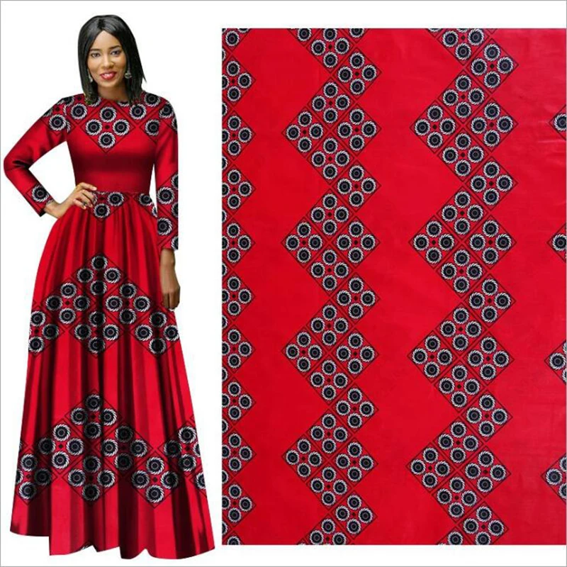 

Me-dusa 2019 newest red African Print Wax Fabric 100% cotton Hollandais Wax DIY Dress Suit cloth 6yards/pcs High quility