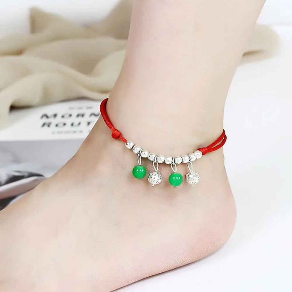 Boho Красная Нить лодыжки браслет бисер серебряного цвета ног цепи строка Halhal ножной браслет на украшения для ног для женский браслет