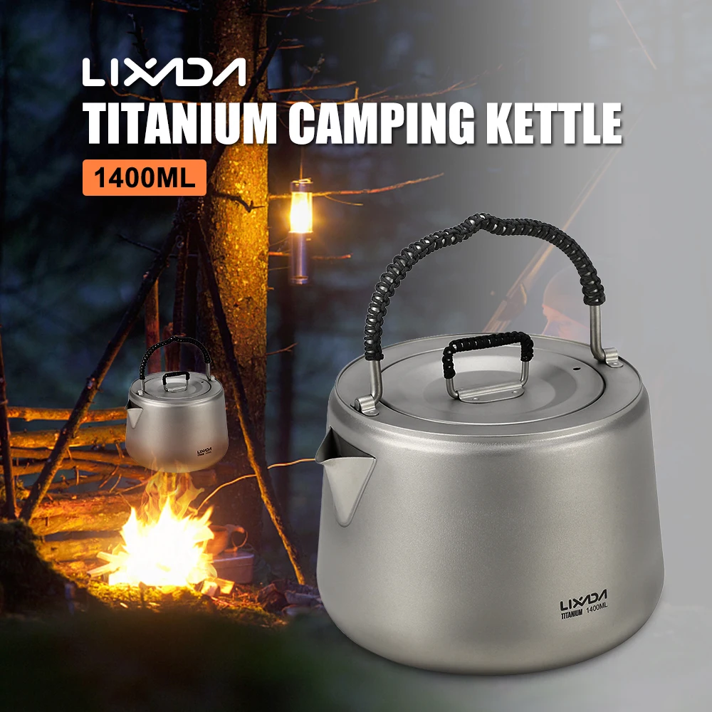 Lixada 1.4L Titanium Tea Pot Ultralight Outdoor Camping Hiking Water Kettle Coffee Pot Teapot Kettle Pot Outdoor Kettle