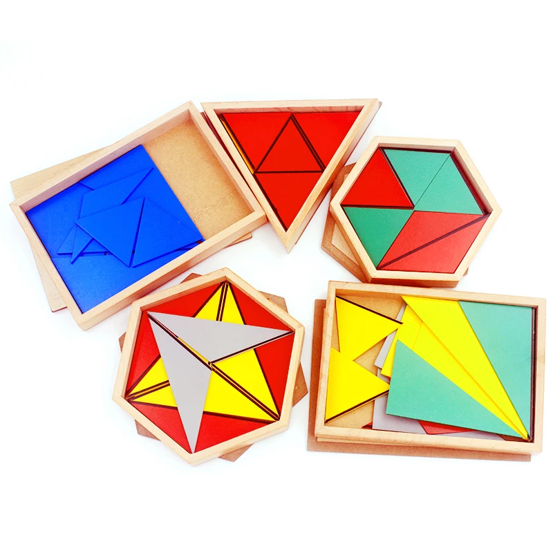 Materiais de Brinquedos de Madeira Alta Qualidade Montessori Triângulos Construtivo Retangular Pentágono 5 Conjuntos Preschool Educacional Cedo