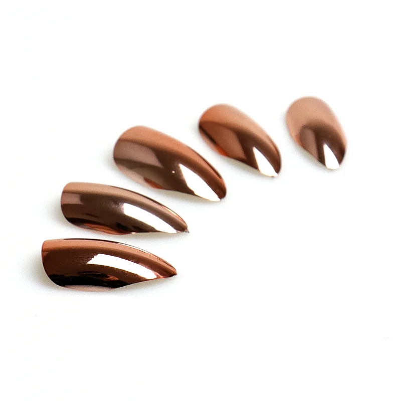 

24PC/Box Rose Gold Nep Nagels Metallic Mirror Plating Stiletto Capsule Full Cover Nail Tips Artificial Press nails false nails