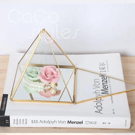 

Cocostyles premium multi-function golden rectangular pyramid storage box for nordic style modern home wedding decoration