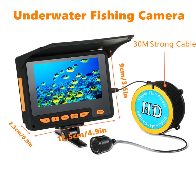 

30M 1000TVL Fish Finder Underwater Fishing Camera Anti Sunshine Shielf Sunvisor Infrared IR Light 150 Degrees Angle Fishfinder