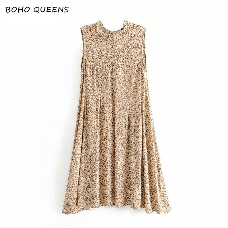 

Boho chic women leopard print beach long Bohemian Midi dress Ladies sleeveless tank rayon cotton Boho dress vestidos