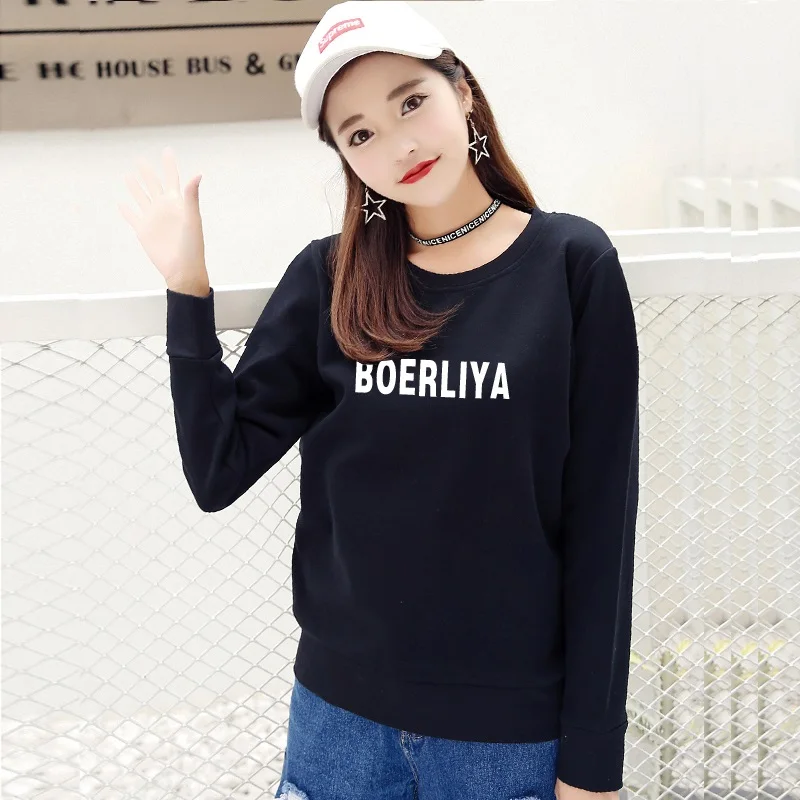 

Spring and Autumn Sports Hoodie Women's White Black Round Neck Long Sleeve Korean Edition Loose Letter Tops Women's Pullovers