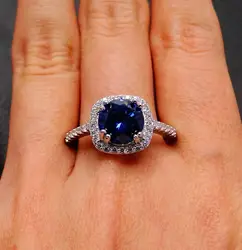 Танзанит кольцо Свадебные украшения 925 Серебряные кольца Круглый 8 мм Танзанит Для женщин Jewelry кольцо CZ обручальные кольца вечерние