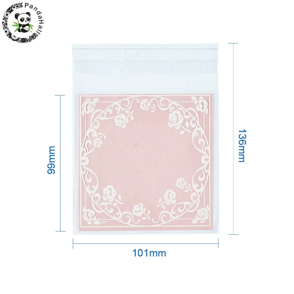 Прямоугольные свадебные сумочки OPP целлофановые пакеты для бисера упаковка ювелирных изделий розовый 13,6x10,1 см толщиной 0,07 мм около 95~ 100 шт./пакет