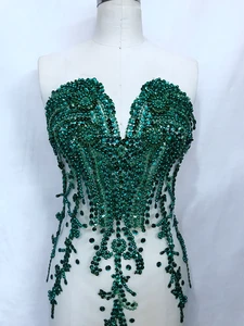 Image 3 - Strass de couture faits à la main, applique en mailles vertes profondes avec patchs et garnitures en vert profond 66x34cm, accessoire de robe de mariée, 7 couleurs 