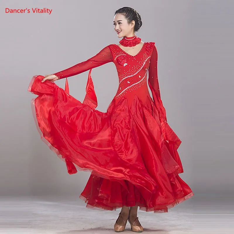2018 New Ballroom Dance Dress Competition Costumes Luxury Diamond Standard Ballroom Dance Clothing Tango Waltz Performance Dress