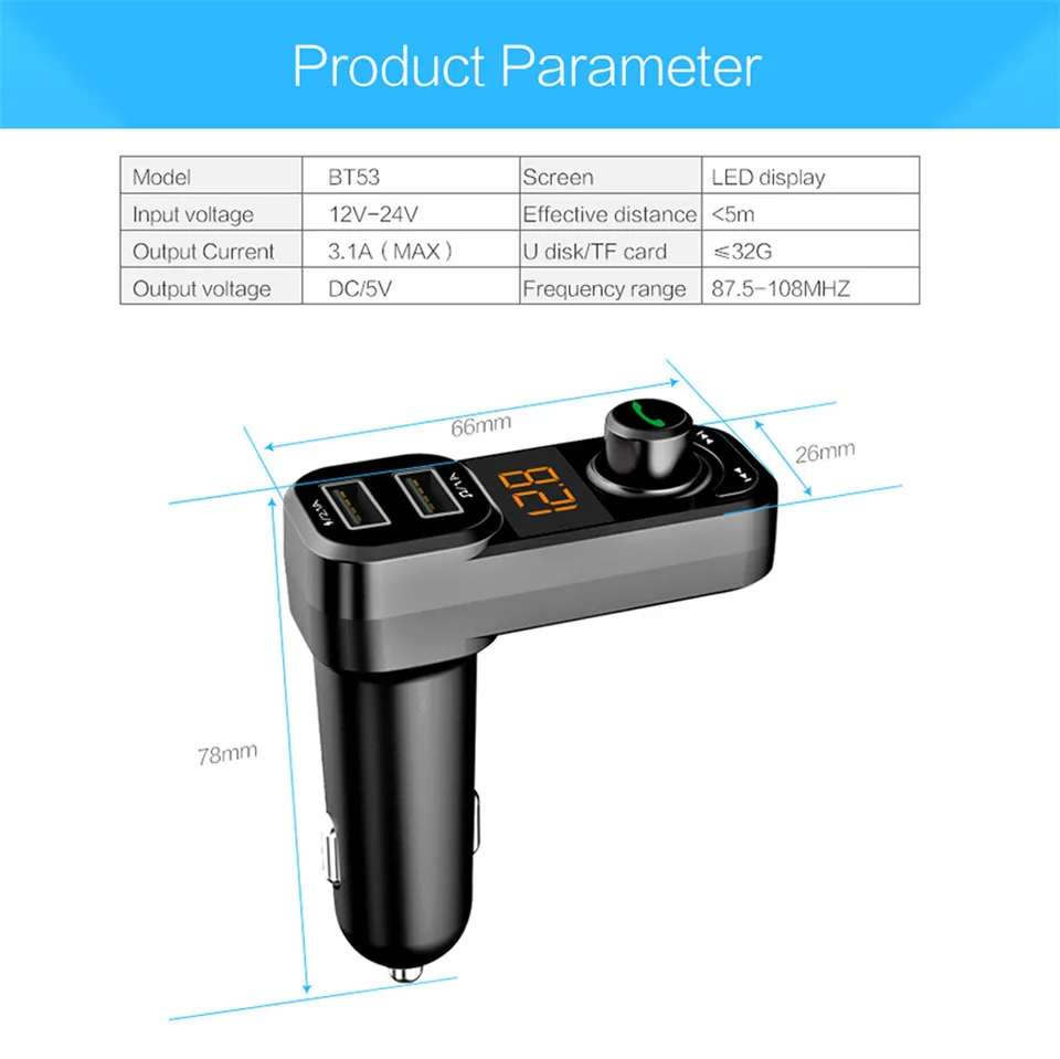 Wireless FM Transmitters Voltage Display Dual USB Car Audio MP3 Player Car Charger Bluetooth Handsfree Car Kits Car Accessories (13)