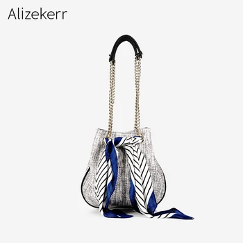 

Scarves Weave Linen Shoulder Bag Women Famous Brand England Style Soft Women Shoulder Bags And Bags Chain Bucket Messenger Bag