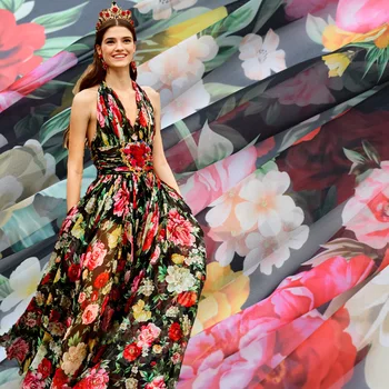 

Fashion digital printing chiffon fabric for summer dress scarf vestidos vestido tissu au metre patchwork tecido DIY fabrics tela