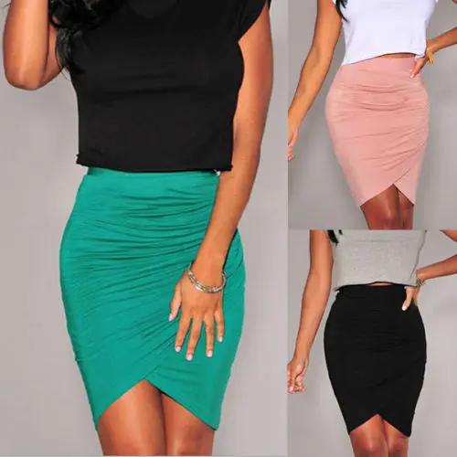 

sexy club skirt 2016 New Womens Plain Bodycon Pencil High Waisted Ladies Stretch Midi Skirt