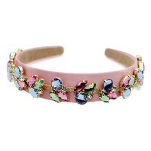 Богемная красивая розовая повязка для волос, разноцветная головная повязка с кристаллами, зеленые Стразы, повязка для волос для женщин, аксессуары, ювелирные изделия