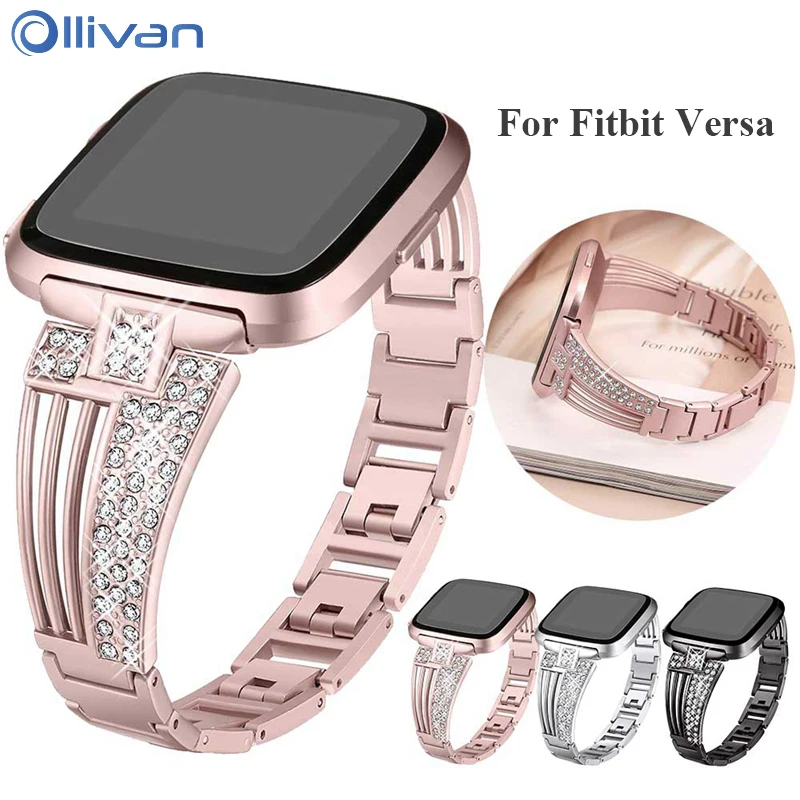 

Ollivan Women High Quality Stainless Steel Watch Band with diamond Bracelet wrist Strap For Fitbit Versa Smart Watch Accessories