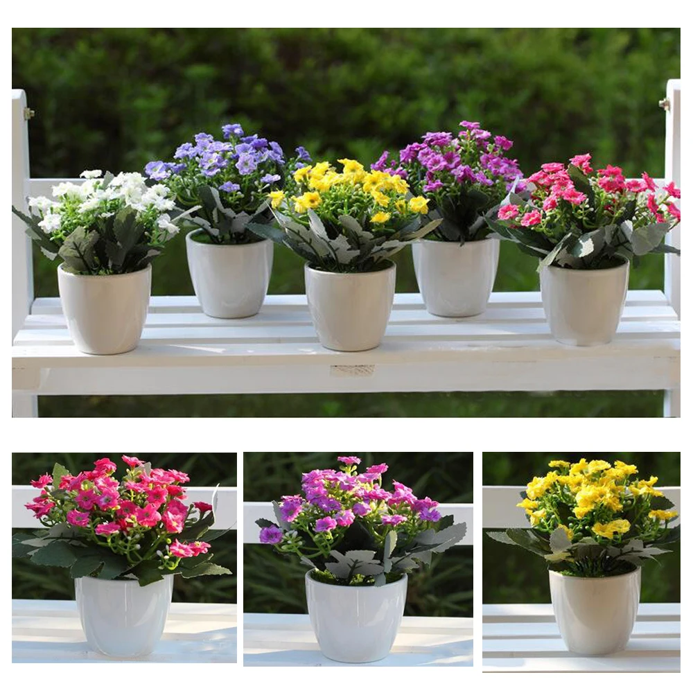 

1set artificial flower set mini cute iron vase + silk flowers artificial flower set home decoration mini bonsai