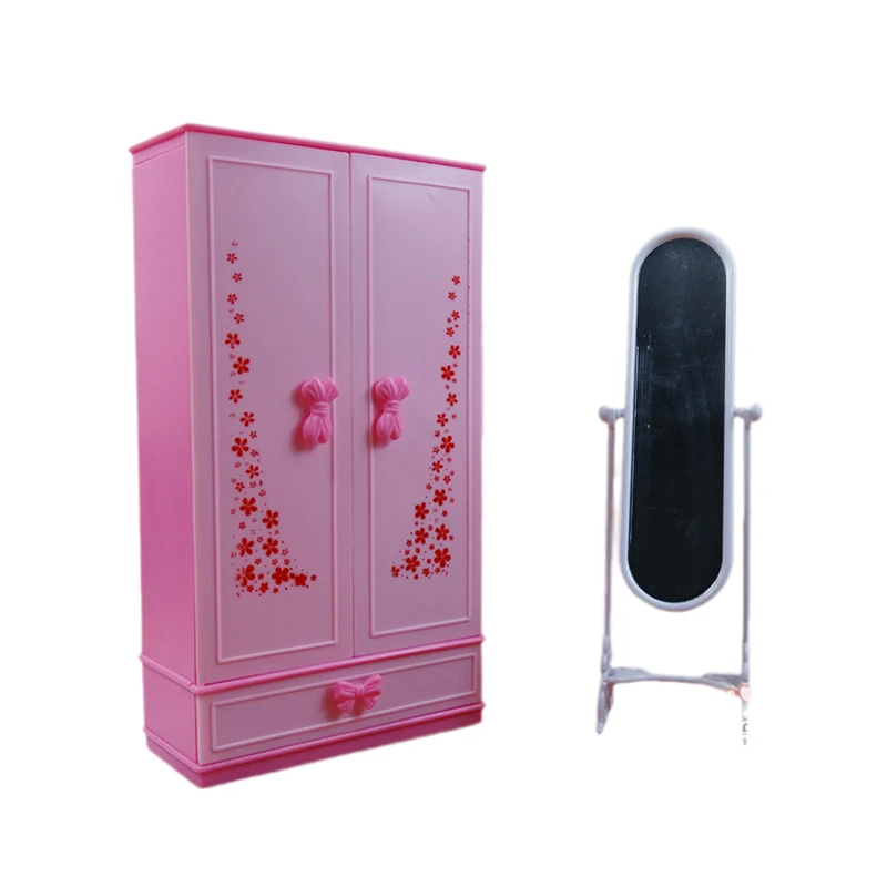 Сказочный кукольный домик, мини-мебель, розовый шкаф, гардероб+ полноразмерный зеркальный набор для Барби, гостиной, 1/6, сделай сам, игрушка для девочек, подарок