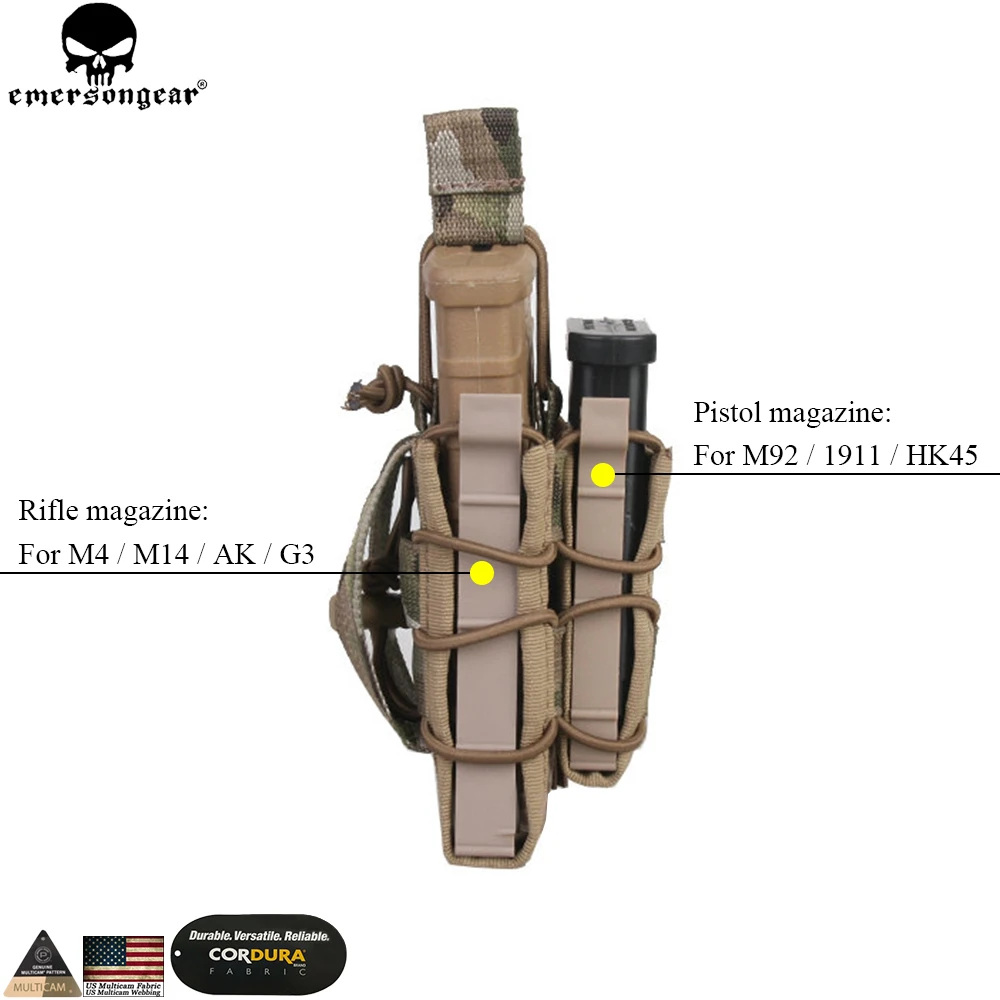 Emersongear 5,56 двойной подсумок для винтовки M4/M14/AK/G3 пистолет M92/1911/HK45 Мультикам страйкбол Molle подсумок держатель