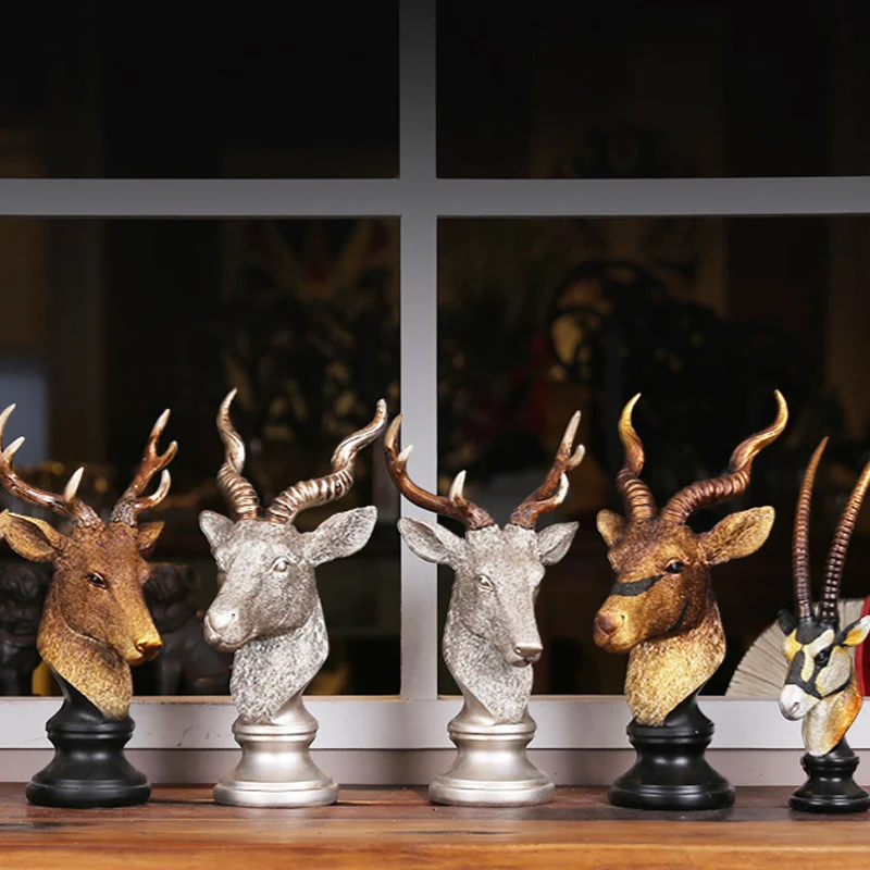 الإبداعية الديكور الغزلان رئيس النحت الحيوان شكل غرفة المعيشة خزانة حامل تلفاز الحجر الرملي الحرف الفقرة كازا ديكور