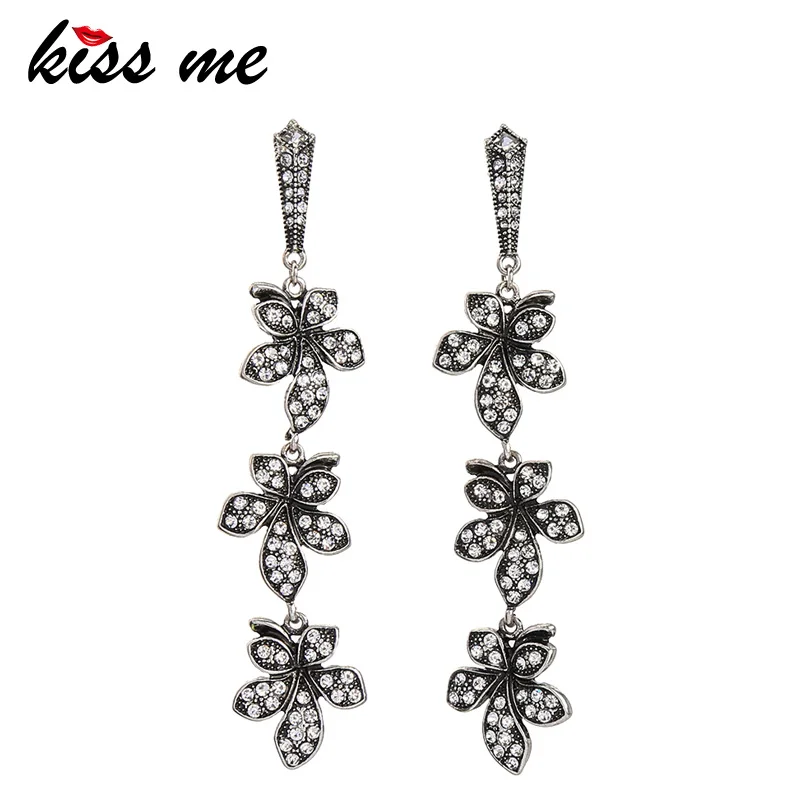 

KISS ME New Arrival Earrings Zinc Alloy Fashion Rhinestone Flower Long Earrings for Women Retro Accessories