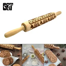 43 см Рождество тиснение Rolling Pin деревянный выпечки печенье печенье, фондан, пирог тесто выгравированы ролик Олень Снежинка кухня