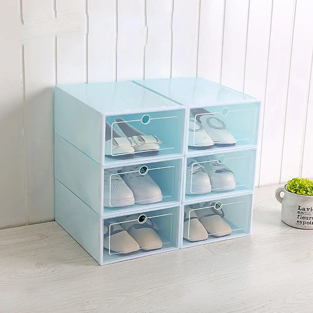 6 multi-function clamshell storage boxes color transparent plastic shoe box unisex home storage products - Цвет: blue large