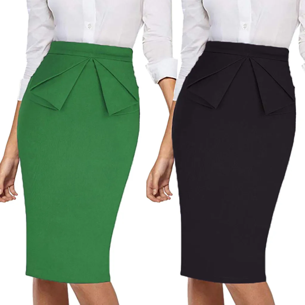 

2019 Hot New For 4xl Women Ladies Vintage Work skirt Stretchy Office Formal Solid skirt Slim Fit green Skirt Pencil gonne donna