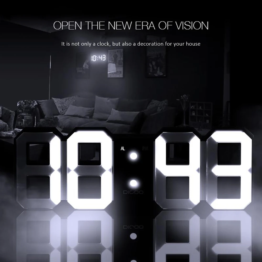 

3D Number LED Digital Wall Alarm Clock Nightlight Snooze Function Office Home Decoration Display Backlight USB Charging Cable