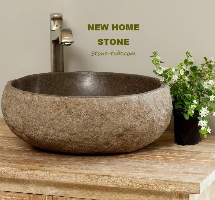 River Stone Bowl Sink Natural Hand Carved River Stone Bowl sinks Dark