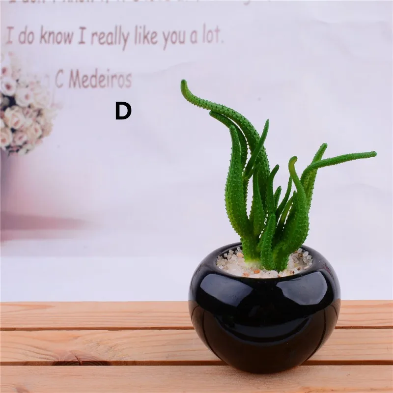 Черный керамика искусственный; в горшке зеленые суккулентные растения бонсай набор в форме искусственных цветов, с ваза украшение для домашнего балкона - Цвет: D