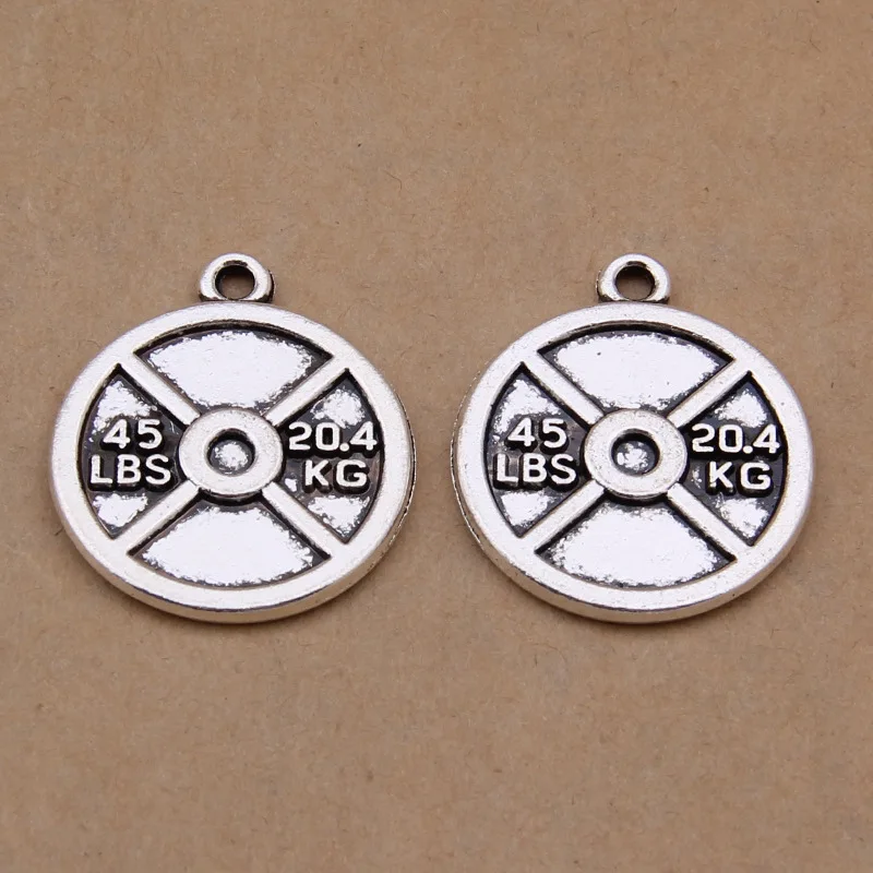 

RAINXTAR Vintage Alloy Fitness Barbell Plate Charms 45 LBS 20.4Kg Dumbbell Weight Charms 50pcs AAC829