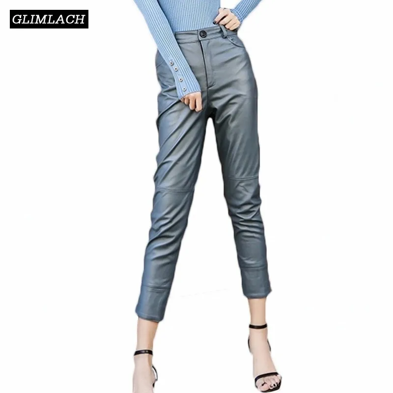

Autumn Winter Genuine Leather Pencil Pants Women Slim Real Sheepskin Leather Trousers Fashion Harajuku Casual Streetwear Ladies