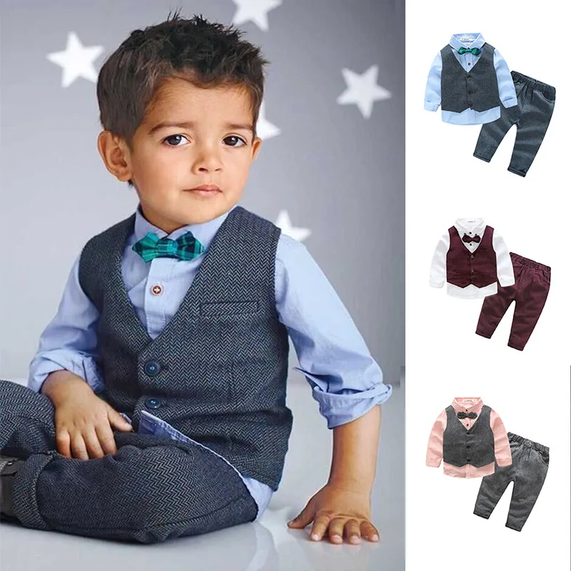2018 Formal Children Clothes Sets Solid Shirt+jackets+Pants 3 Pcs Boys