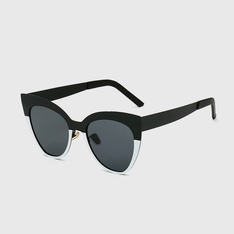 Королевские женские солнцезащитные очки кошачий глаз, фирменный дизайн, черная белая металлическая оправа, мужские градиентные очки UV400 ss691 - Цвет линз: C2-Black-White